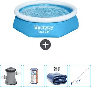 Piscina gonfiabile rotonda Bestway ad ambientazione rapida - 244 x 61 cm - blu - inclusa pompa - filtro - tenda - kit di pulizia
