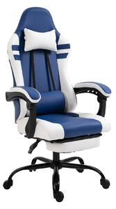 Sedia da Gaming Ergonomica con Poggiapiedi Blu e Bianco