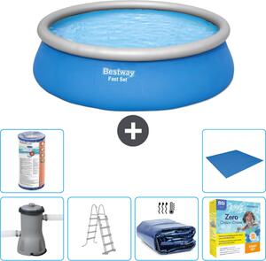 Piscina gonfiabile rotonda Bestway Fast-Set - 457 x 122 cm - blu - inclusa pompa - scaletta - tenda da sole - pacchetto manutenzione - filtro - telo di fondo