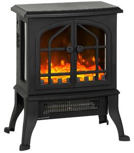 HOMCOM Camino Elettrico da Terra 900/1800W Vista su Tre Lati, Fiamma 3D e Termostato Regolabile 10-35¡ãC, 30©O, Nero