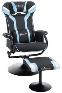 Sedia da Gaming Girevole Reclinabile con Poggiapiedi in Similpelle Nera e Azzurro