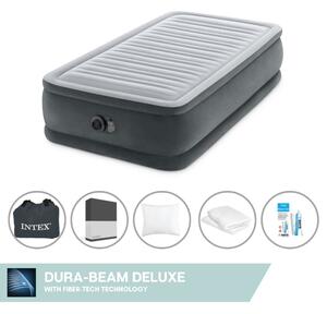 Intex Airbed - 1 persona - 99 x 191 x 46 cm - Grigio - Con pompa incorporata, lenzuolo nero, cuscino, federe Molton 2 in 1 e set di riparazione
