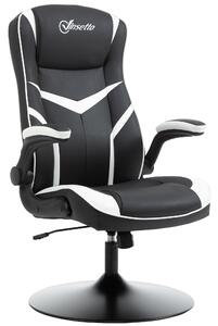Sedia da Gaming Girevole Reclinabile in Similpelle Nera e Bianca