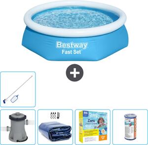 Piscina gonfiabile rotonda Bestway Fast-Set - 244 x 61 cm - blu - inclusa pompa tenda - pacchetto manutenzione - filtro - kit pulizia
