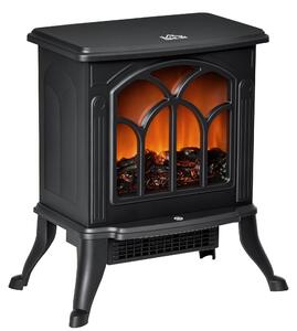 HOMCOM Camino Elettrico da Terra con 2 Livelli di Potenza 750/1500 W, Effetto Fiamma, Area di Copertura 15-20 m?, Nero