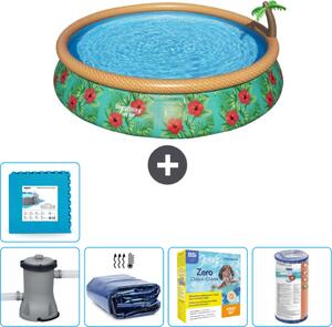 Piscina gonfiabile rotonda Bestway ad ambientazione rapida - Paradise Print - 457 x 84 cm - inclusa pompa - tenda da sole - pacchetto manutenzione - filtro - piastrelle per il pavimento