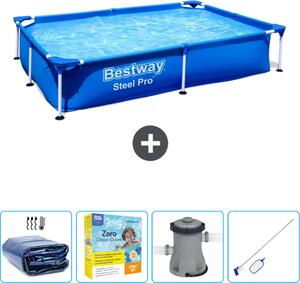 Piscina Bestway Steel Pro rettangolare - 221 x 150 x 43 cm - blu - include tenda - pacchetto manutenzione - pompa - kit pulizia