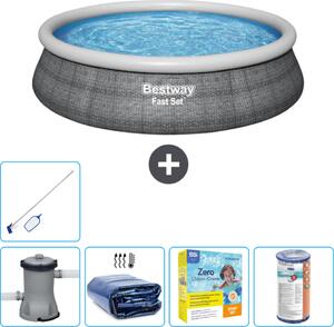 Piscina gonfiabile rotonda Bestway a presa rapida - stampa rattan - 457 x 84 cm - inclusa pompa tenda - pacchetto manutenzione - filtro - kit pulizia