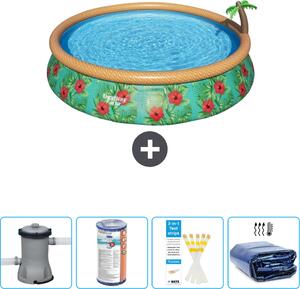 Piscina gonfiabile rotonda Bestway ad ambientazione rapida - Paradise Print - 457 x 84 cm - inclusa pompa - filtro - strisce reattive - tenda da sole