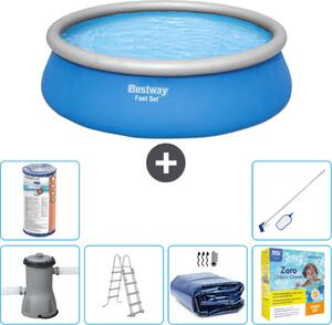 Piscina gonfiabile rotonda Bestway ad ambientazione rapida - 457 x 122 cm - blu - pompa inclusa - tenda a scaletta - pacchetto di manutenzione - filtro - kit di pulizia
