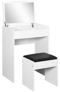 Consolle Trucco con Sgabello Vano Contenitore e Specchio Bianco