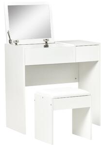 Consolle Trucco con Specchio e Sgabello 80x40x79 cm in Legno Bianca