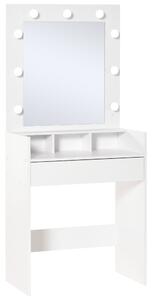 Toletta da Camera con Specchio e LED 70x40x160 cm in Legno Truciolare Bianco