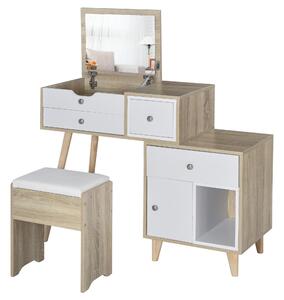 Consolle Trucco 105x45x123 cm con Specchio 4 Cassetti e Sgabello