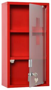 Armadietto per Medicinali 25x12x48 cm 3 Ripiani in Acciaio e Vetro Rosso