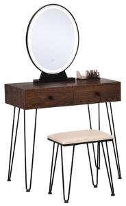 Consolle Trucco 2 Cassetti 80x40x136 cm con Specchio e Sgabello Noce
