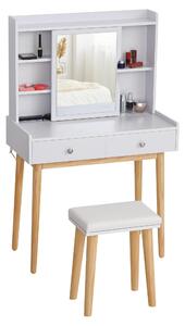 Consolle Trucco 80x40x127 cm con Specchio e Sgabello Bianca
