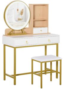 Consolle Trucco 90x40x125 cm con Specchio e Sgabello Bianco