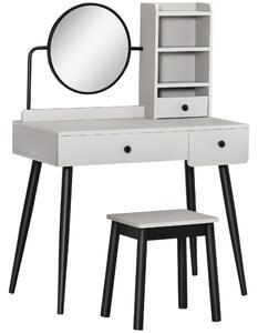 Consolle Trucco con Specchio e Sgabello in Truciolato Grigio