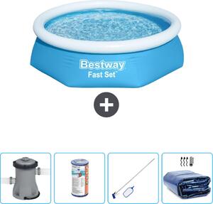 Piscina gonfiabile rotonda Bestway - 244 x 61 cm - blu - inclusa pompa, filtro, kit di pulizia e tenda da sole