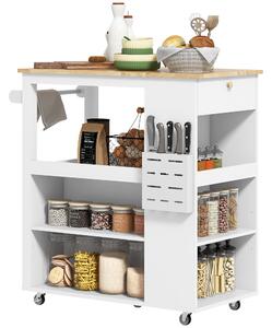 Carrello da Cucina Piano in Legno Isola Multiuso con Portaspezie e Portasciugamani 86,5x47x88 cm in Legno Bianco