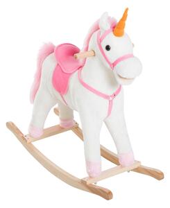 Dondolo per Bambini in Legno Unicorno Cavalcabile Bianco e Rosa