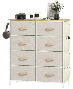 Cassettiera con 8 Cassetti in Tessuto 86x30x94,5 cm Tasche Laterali Portaoggetti Struttura in Acciaio Beige