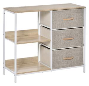 HOMCOM Cassettiera in Tessuto Cassettiera in Tessuto con 3 Cassetti Pieghevoli e 2 Ripiani Aperti 80x29x71 cm Legno Naturale e Grigio Chiaro | Aosom Italy