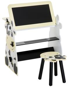 Set Tavolino Lavagna con Sgabello per Bambini Stampa Mucca 60x40x60 cm