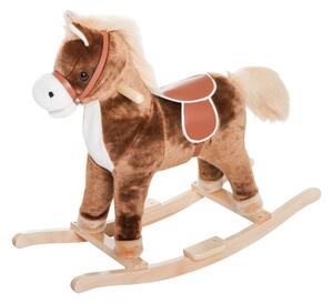 Cavallo a Dondolo Cavalcabile in Peluche e Legno Marrone