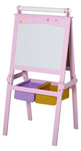 Lavagna per Bambini 3 in 1 con Cavalletto in Legno Rosa