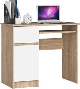 Scrivania per PC AKORD PIKSEL sinistra rovere Sonoma fronte bianco L90 x H77 x P50 cm