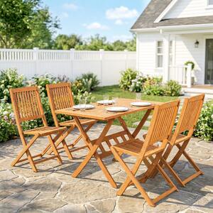 Set da giardino Outsunny in legno di acacia, composto da 5 pezzi: tavolo con 4 sedie pieghevoli