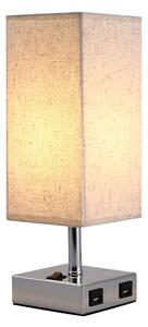 Lampada da Comodino Abat Jour con Paralume in Tessuto e 2 Porte USB E27 12x12x35 cm Crema
