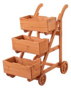 Fioriera da Giardino 3 Livelli 48x82x89,5 cm con Ruote in Legno Marrone chiaro