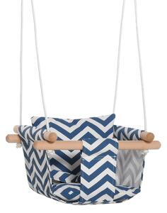Seggiolino Altalena per Bambini 40x40 cm in Legno e Tessuto Cotone Blu e Bianco