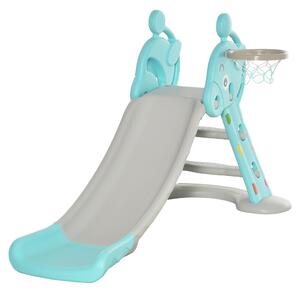 Scivolo per Bambini 140x87x75 cm con Canestro e Pallone Basket Grigio e Blu