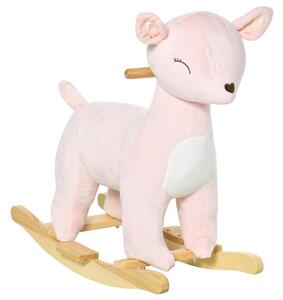 Cavallo a Dondolo per Bambini in Legno e Peluche Cervo Rosa