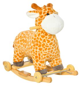 Cavallo a Dondolo per Bambini in Legno e Peluche Giraffa Giallo