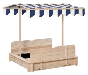 Sabbiera da Esterno con Tettuccio Parasole 106x106x121 cm in Legno Bianco e Blu