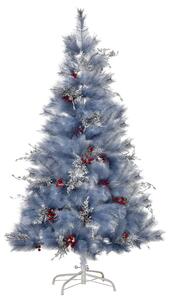 Albero di Natale Artificiale 150 cm 222 Rami con Foglie Argentate e Bacche Rosse