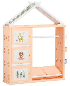 Casetta Portagiochi 128x34x155 cm con Contenitori e Appendiabiti Arancione