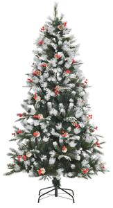 Albero di Natale Artificiale Innevato 180 cm 678 Rami con Bacche Rosse e Pigne Verde