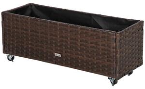 Fioriera Rialzata con Ruote 94,5x31x36 cm in Rattan Sintetico Grigio