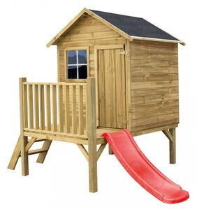 Casetta Gioco per Bambini in Legno Pollon con Scivolo 174x155x212 h cm in Legno