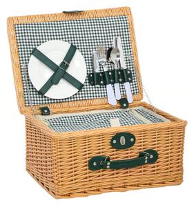 Outsunny Cesta da Pic Nic per 2 Persone in Vimini con Area Termica e Cavatappi, 40x30x20 cm, Marrone Chiaro