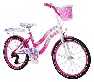 Bicicletta per Bambine 6-8 Anni 20" con Freni V-Brake e Cestino Bianco e Rosa