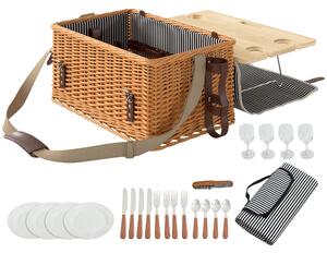 Cesta Valigetta da Pic Nic per 4 Persone 21 Pezzi in Vimini Marrone Chiaro