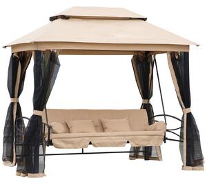 Dondolo 3 Posti 256x172x248 cm con Copertura a Gazebo e Zanzariera Beige e Nero