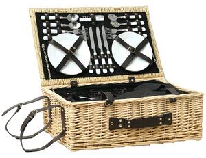 Outsunny Cesta da Pic Nic per 4 Persone con Area Frigo e Accessori, in Vimini, 54x34x20 cm, color Legno | Aosom Italy